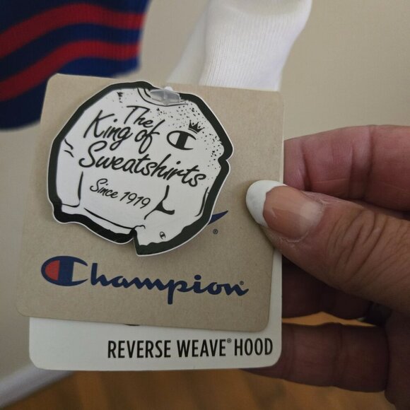 Champion NWT Reverse Weave Yarn Dyed Hoodie Red Blue Band Trim Size L - Picture 8 of 13